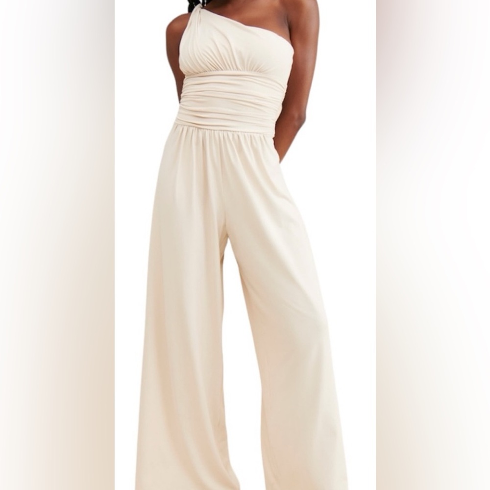 Susana Monaco Cream One-Shoulder Jumpsuit